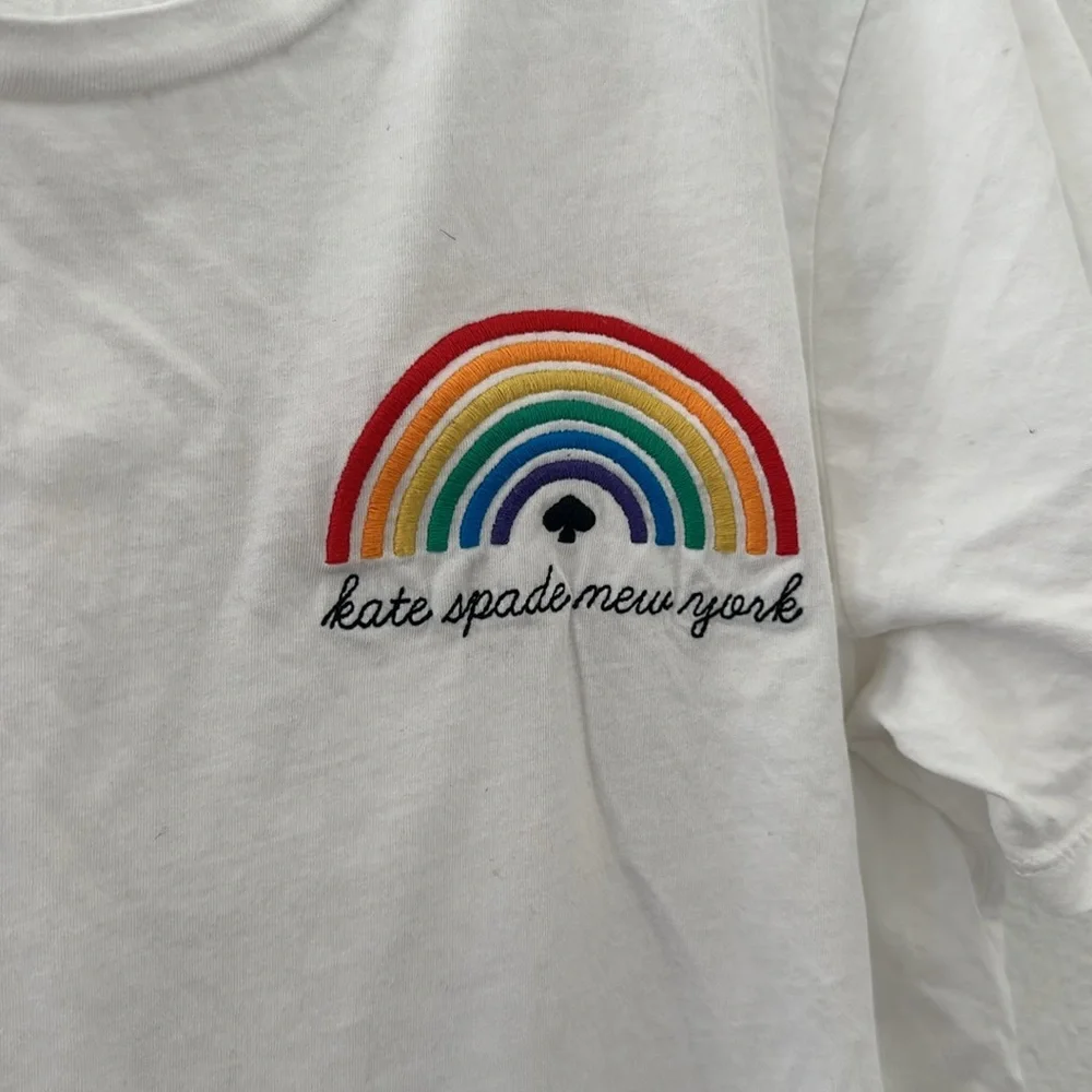Kate Spade Rainbow Tee XXL Pride Graphic T Shirt Women White Embroidered